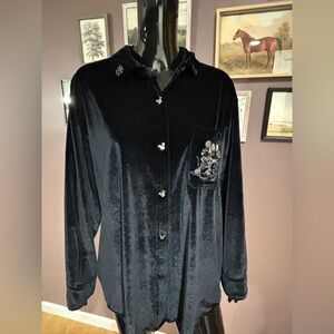 Disney Black Velvet Button-Up Shirt, Mickey And Minnie Mouse